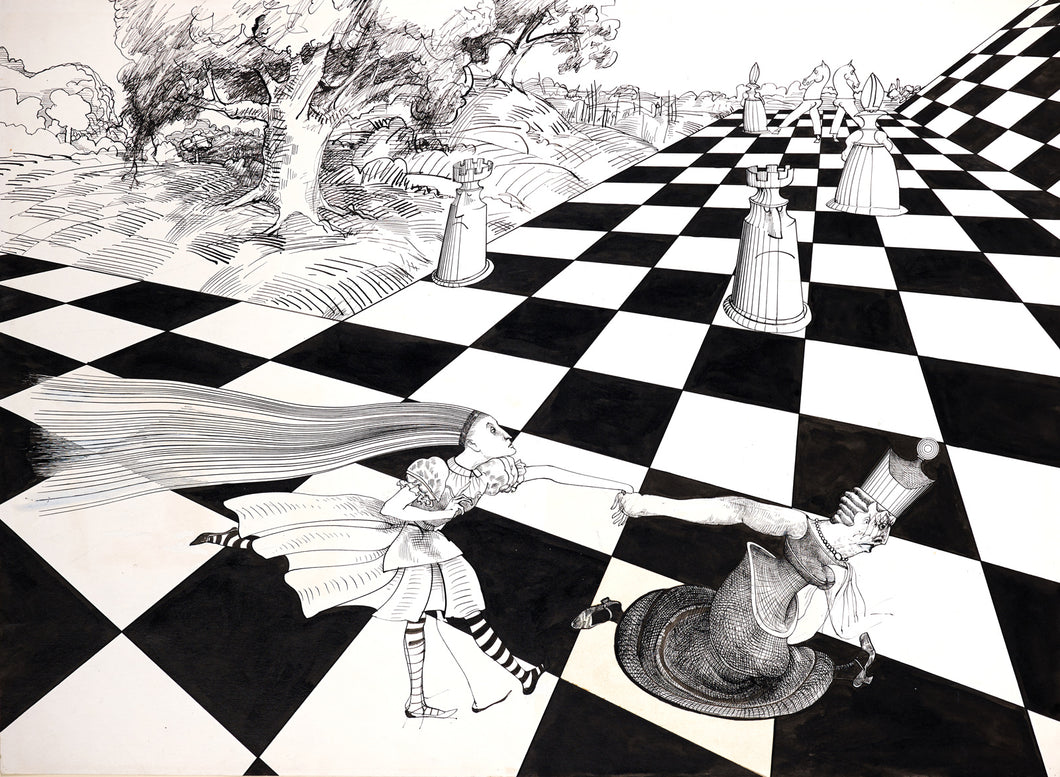 Ralph Steadman Alice and Through The Looking Glass Print Chess Board